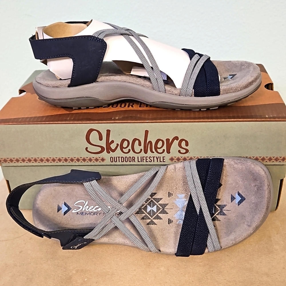 Skechers sandals, navy blue, women's 6